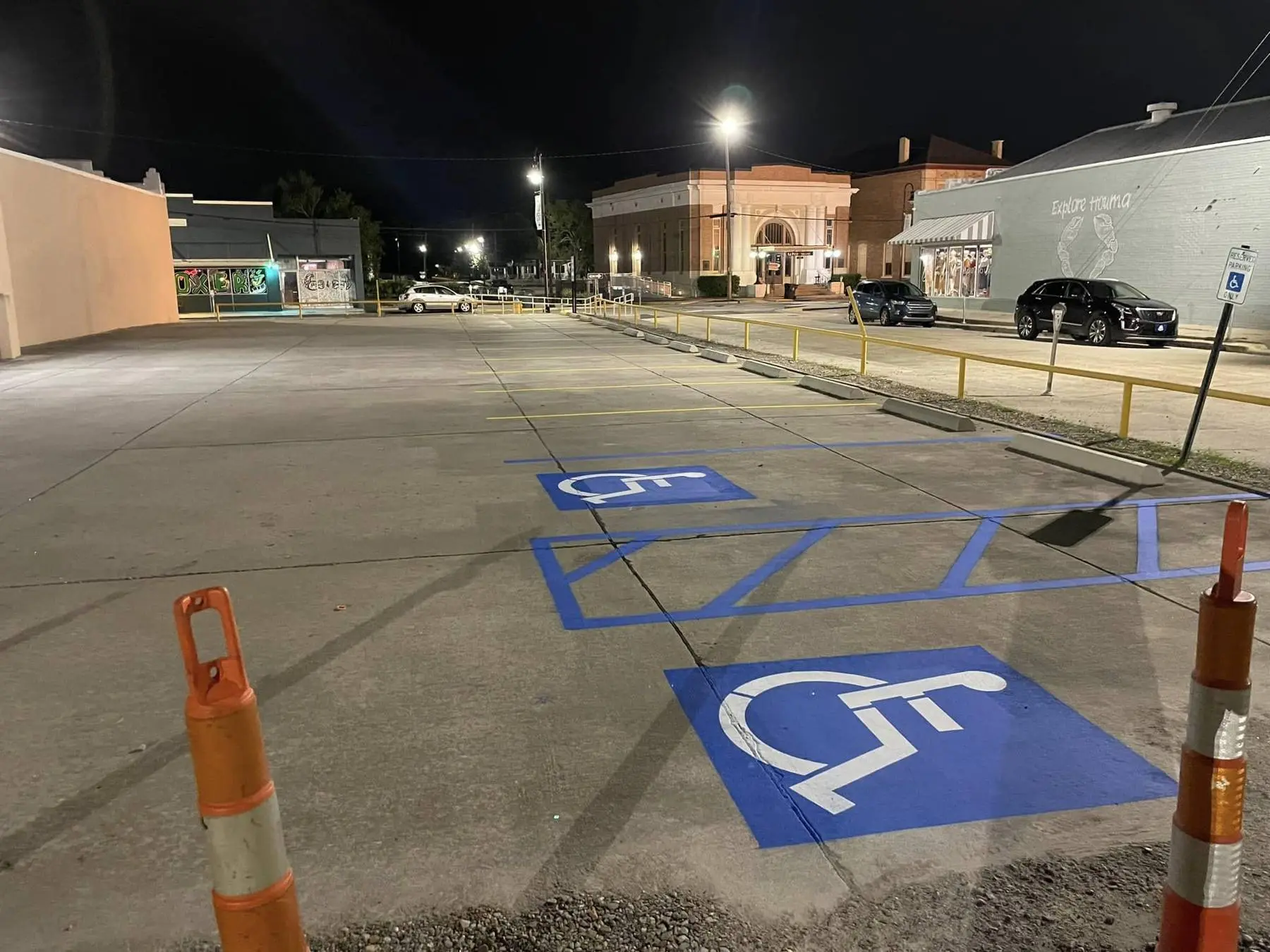 Accessible stalls restriped at night